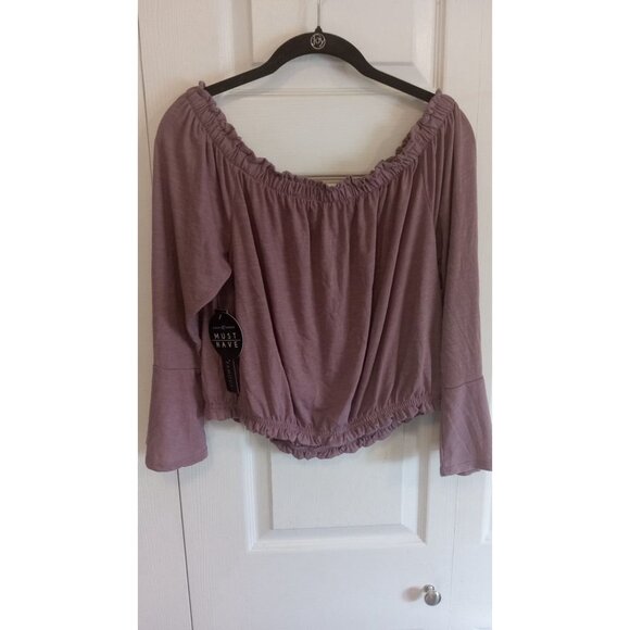 NWT Almost Famous Mauve ruffle textured long bell sleeve blouse - Picture 2 of 7